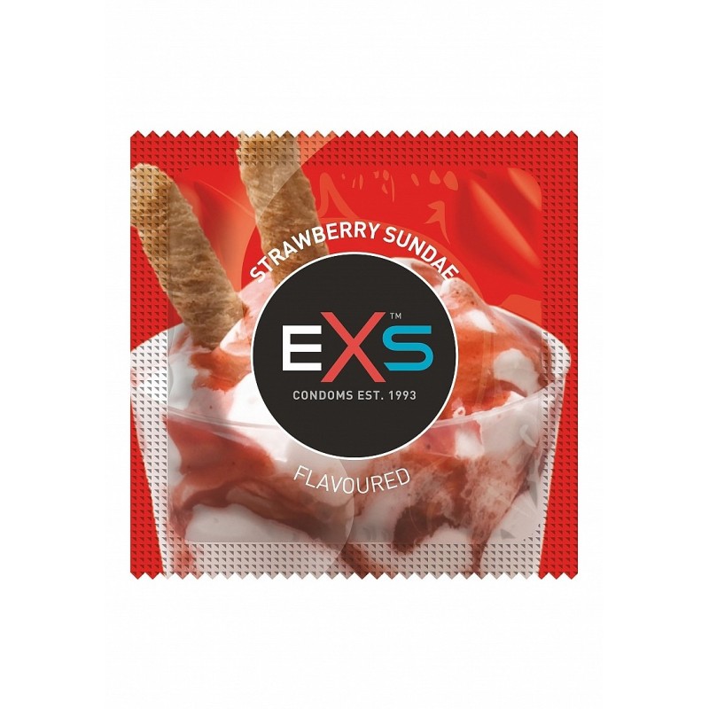 Préservatifs x2 lubrifiés en latex goût sunday fraise 54mm - EXS400FRAISE Préservatifs x2 lubrifiés en latex goût sunday fraise 54mm - EXS400FRAISE