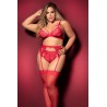 Ensemble 3 pièces rouge grande taille  soutien-gorge string porte-jarretelles - MAL8221XRED