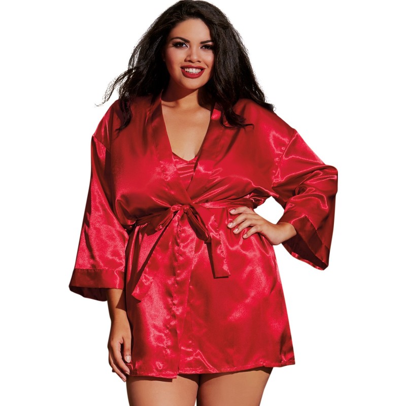 Nuisette grande taille rouge avec peignoir satinés - DG3717XRED Nuisette grande taille rouge avec peignoir satinés - DG3717XRED