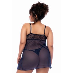 Nuisette grande taille bleu nuit et string 