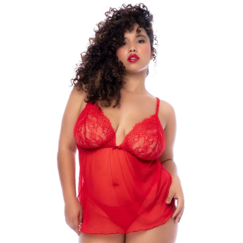 Nuisette courte grande taille rouge et string 