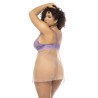 Nuisette grande taille couleur lavande et chair Verona, en dentelle et résille transparente 