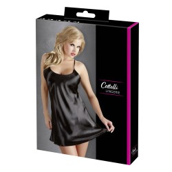 Nuisette courte en satinée noire brillante avec dos nu 