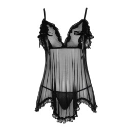 Nuisette en résille et dentelle noire avec string 